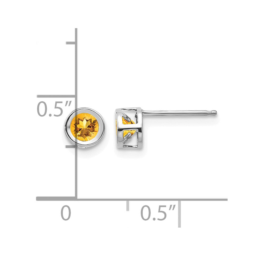 14k White Gold 4mm Round Bezel November/Citrine Post Earrings