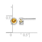 14k White Gold 4mm Round Bezel November/Citrine Post Earrings