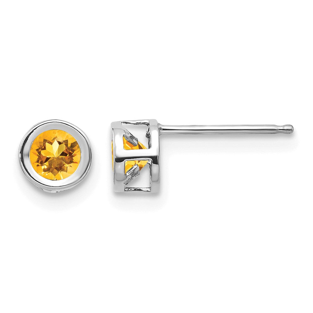 14k White Gold 4mm Round Bezel November/Citrine Post Earrings