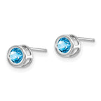 14k White Gold 4mm Round Bezel December/Blue Topaz Post Earrings