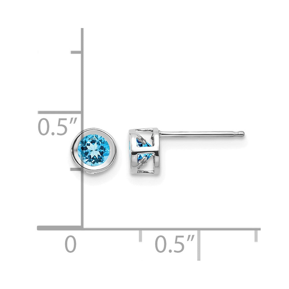 14k White Gold 4mm Round Bezel December/Blue Topaz Post Earrings