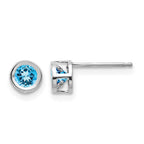14k White Gold 4mm Round Bezel December/Blue Topaz Post Earrings