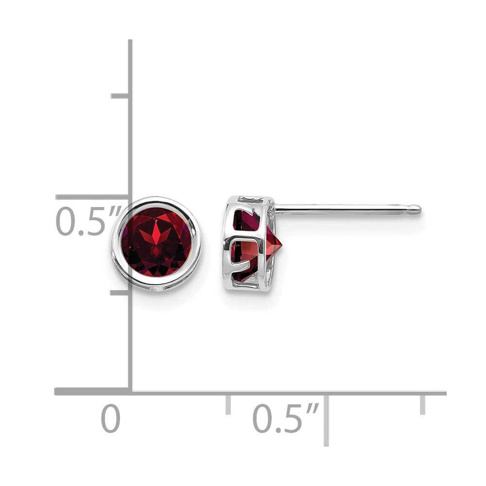 14k White Gold 5mm Round Bezel January/Garnet Post Earrings