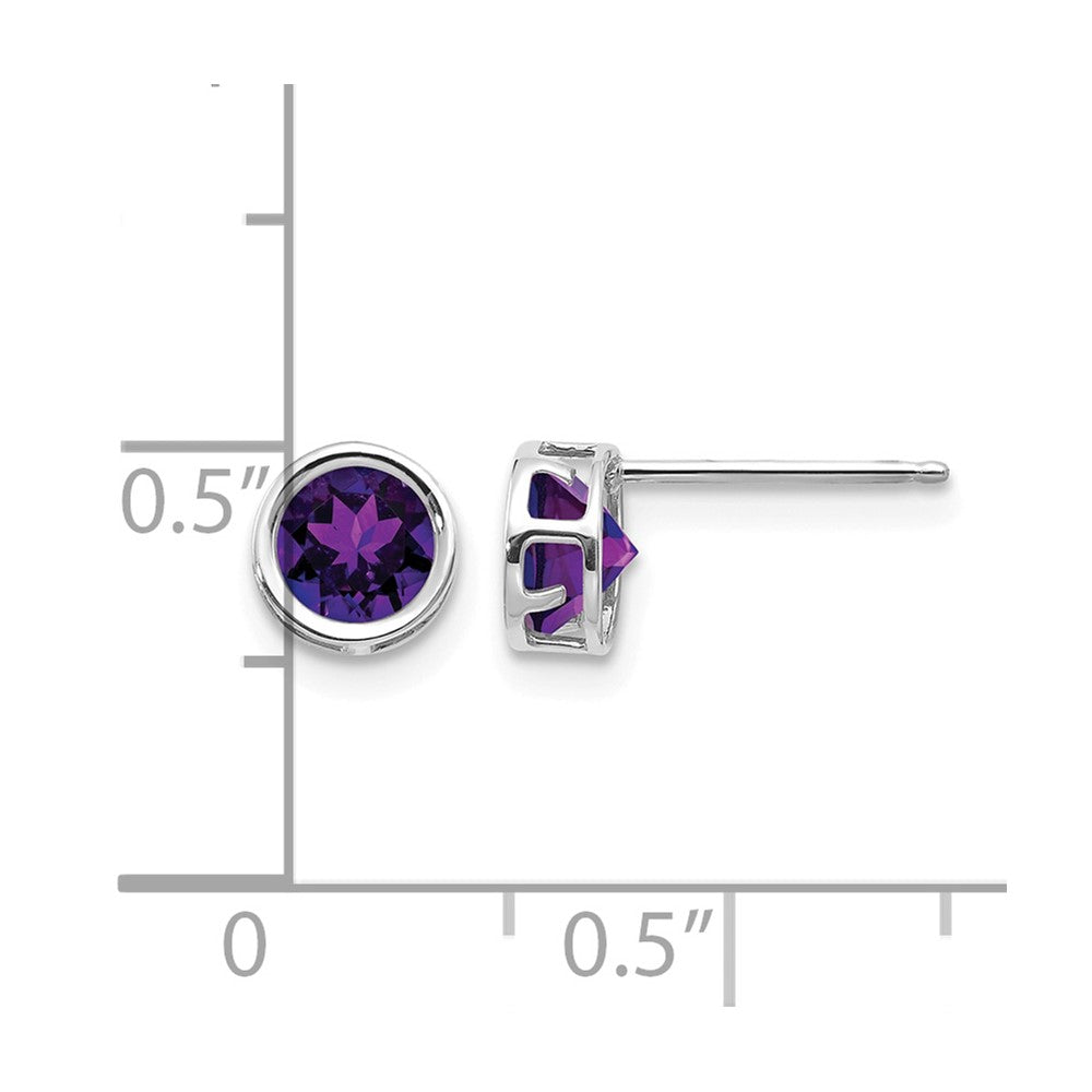 14k White Gold 5mm Round Bezel February/Amethyst Post Earrings