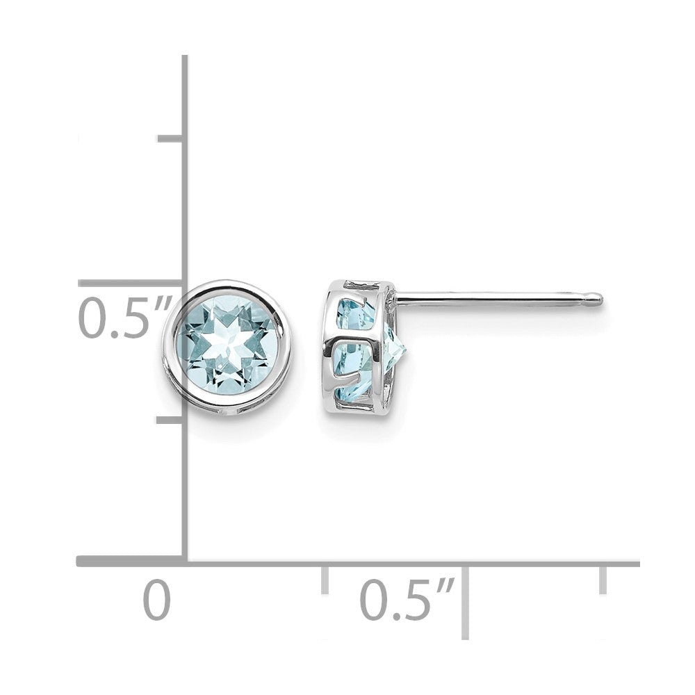14k White Gold 5mm Round Bezel March/Aquamarine Post Earrings