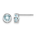 14k White Gold 5mm Round Bezel March/Aquamarine Post Earrings
