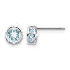 14k White Gold 5mm Round Bezel March/Aquamarine Post Earrings