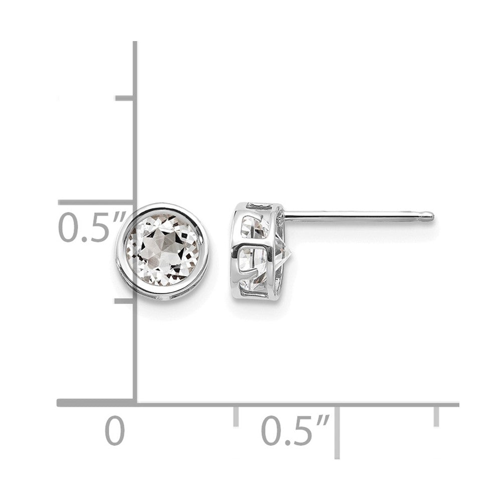 14k White Gold 5mm Round Bezel April/White Topaz Post Earrings