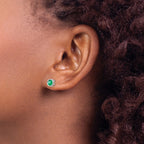 14k White Gold 5mm Round Bezel May/Emerald Post Earrings