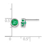 14k White Gold 5mm Round Bezel May/Emerald Post Earrings