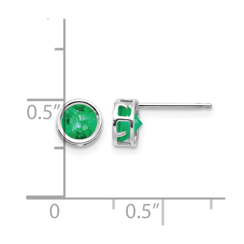 14k White Gold 5mm Round Bezel May/Emerald Post Earrings