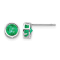 14k White Gold 5mm Round Bezel May/Emerald Post Earrings