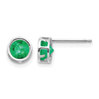 14k White Gold 5mm Round Bezel May/Emerald Post Earrings