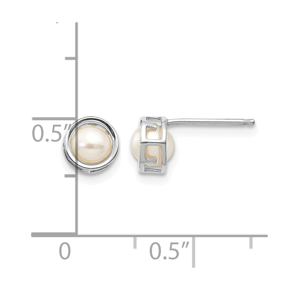 14k White Gold 4.5mm Round Bezel June/Freshwater Cultured Pearl Post Earrings