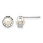 14k White Gold 4.5mm Round Bezel June/Freshwater Cultured Pearl Post Earrings