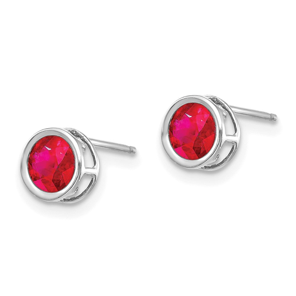 14k White Gold 5mm Round Bezel July/Ruby Post Earrings