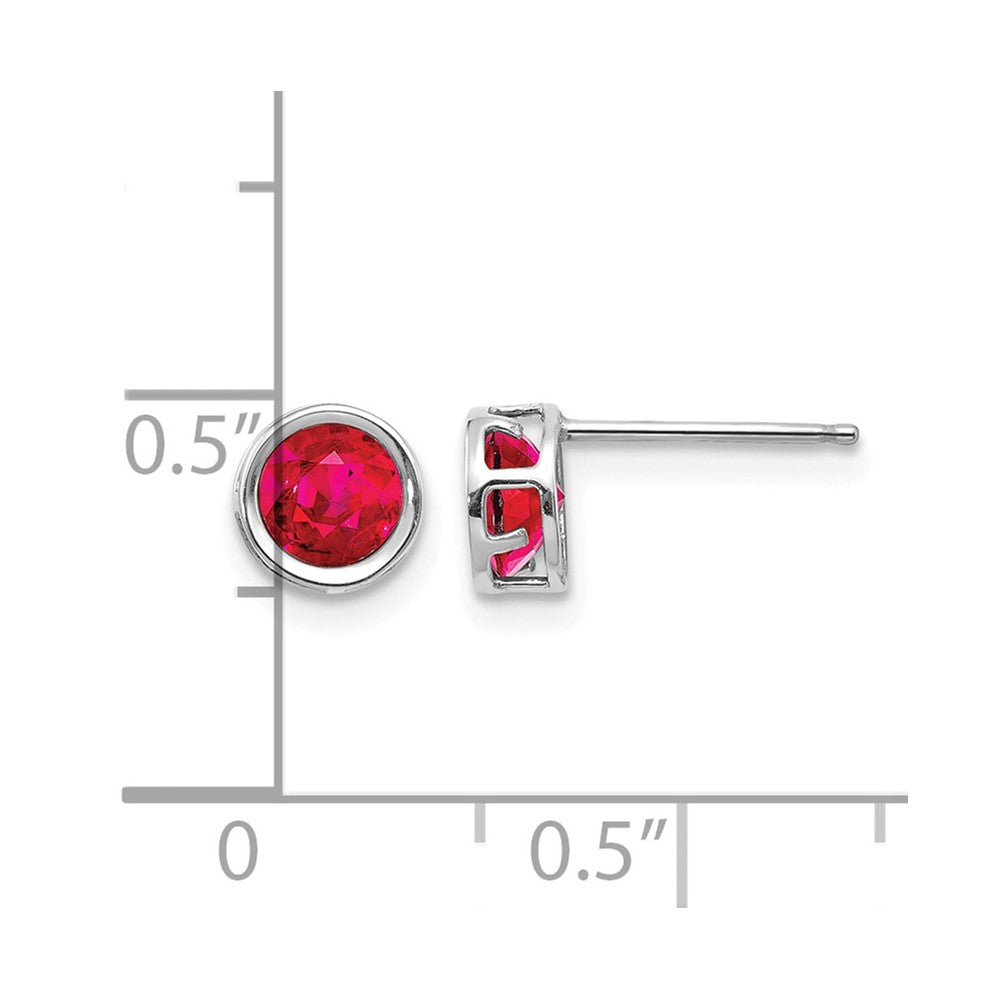 14k White Gold 5mm Round Bezel July/Ruby Post Earrings