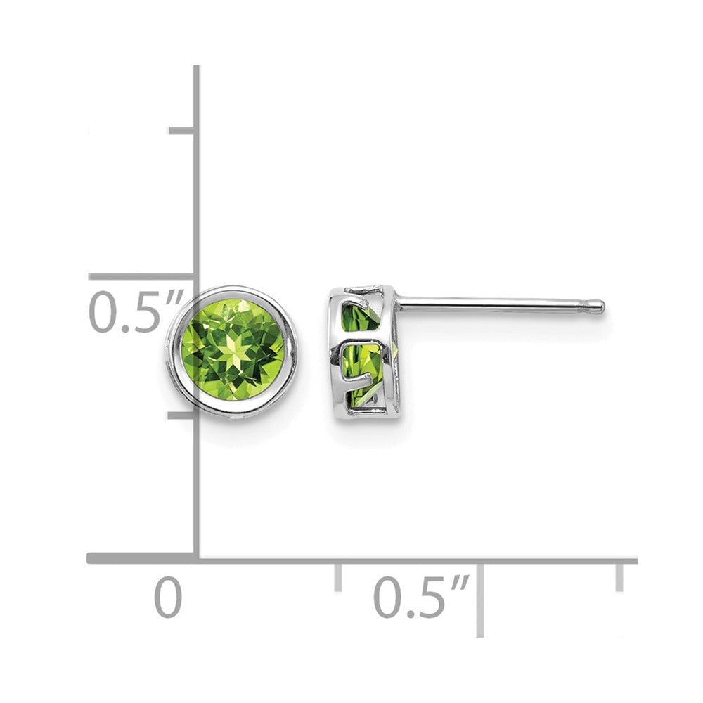 14k White Gold 5mm Round Bezel August/Peridot Post Earrings