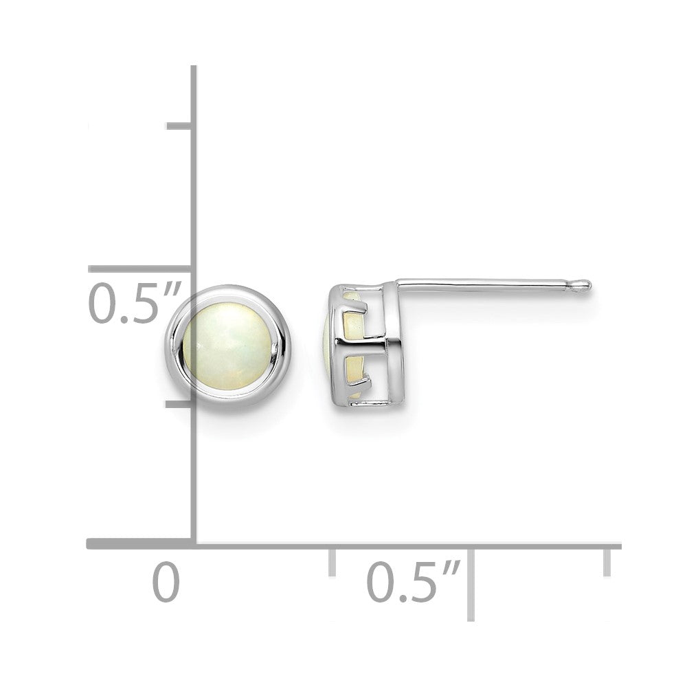 14k White Gold 5mm Round Bezel October/Opal Post Earrings