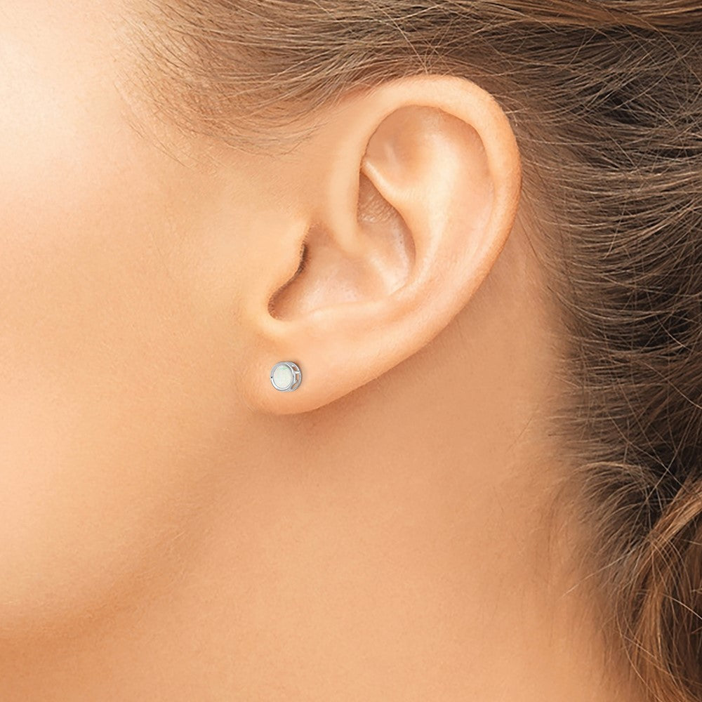 14k White Gold 5mm Round Bezel October/Opal Post Earrings