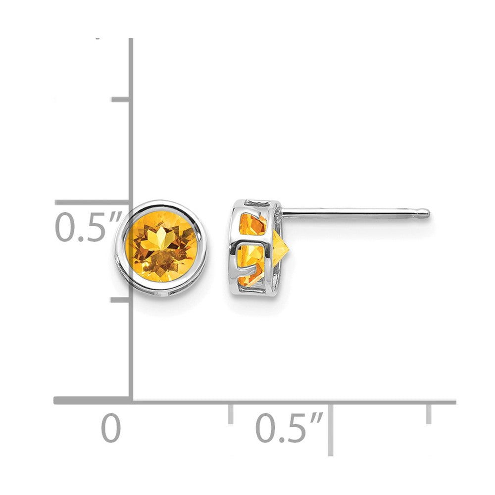 14k White Gold 5mm Round Bezel November/Citrine Post Earrings