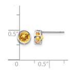 14k White Gold 5mm Round Bezel November/Citrine Post Earrings