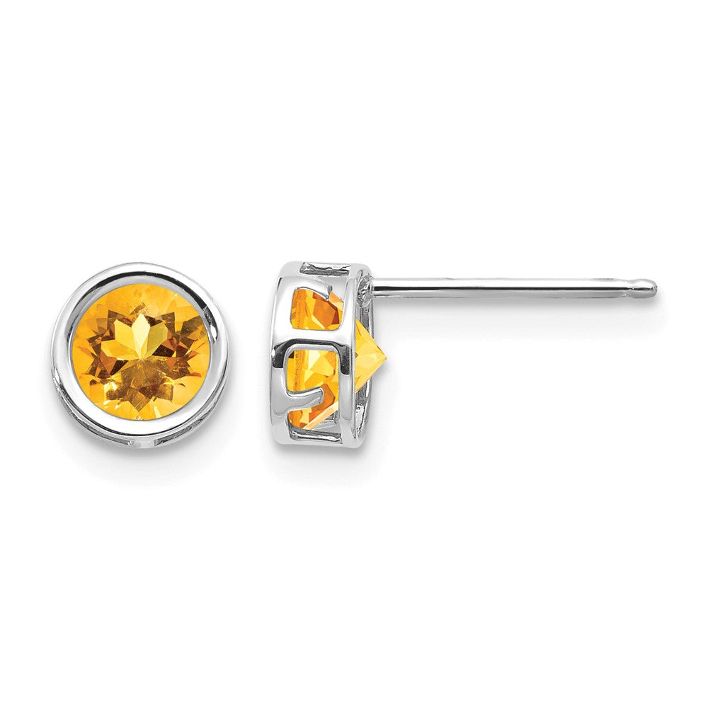 14k White Gold 5mm Round Bezel November/Citrine Post Earrings