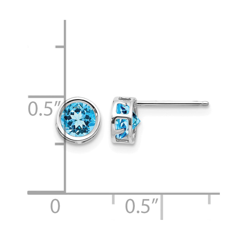 14k White Gold 5mm Round Bezel December/Blue Topaz Post Earrings