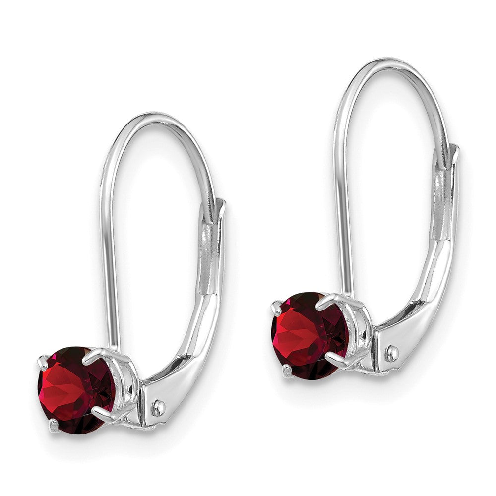 14k White Gold 4mm Round January/Garnet Leverback Earrings