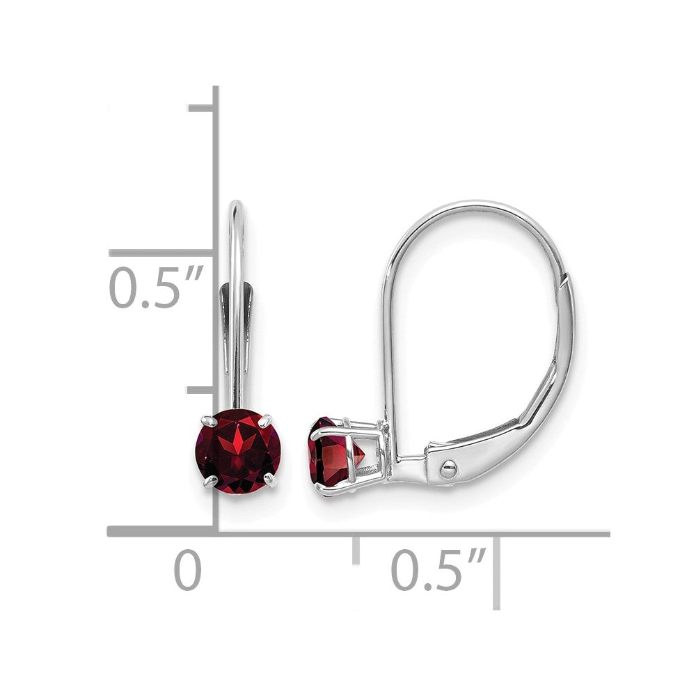 14k White Gold 4mm Round January/Garnet Leverback Earrings