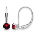 14k White Gold 4mm Round January/Garnet Leverback Earrings