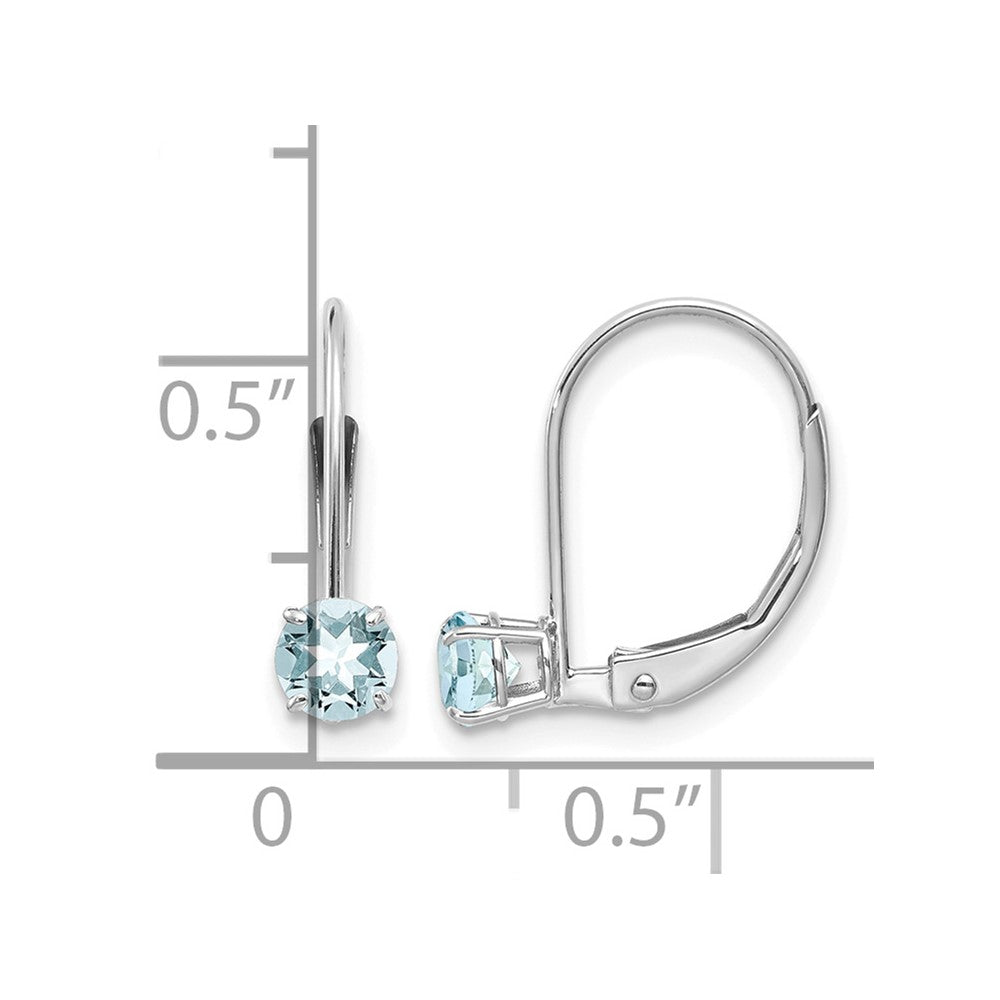 14k White Gold 4mm Round March/Aquamarine Leverback Earrings