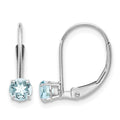 14k White Gold 4mm Round March/Aquamarine Leverback Earrings