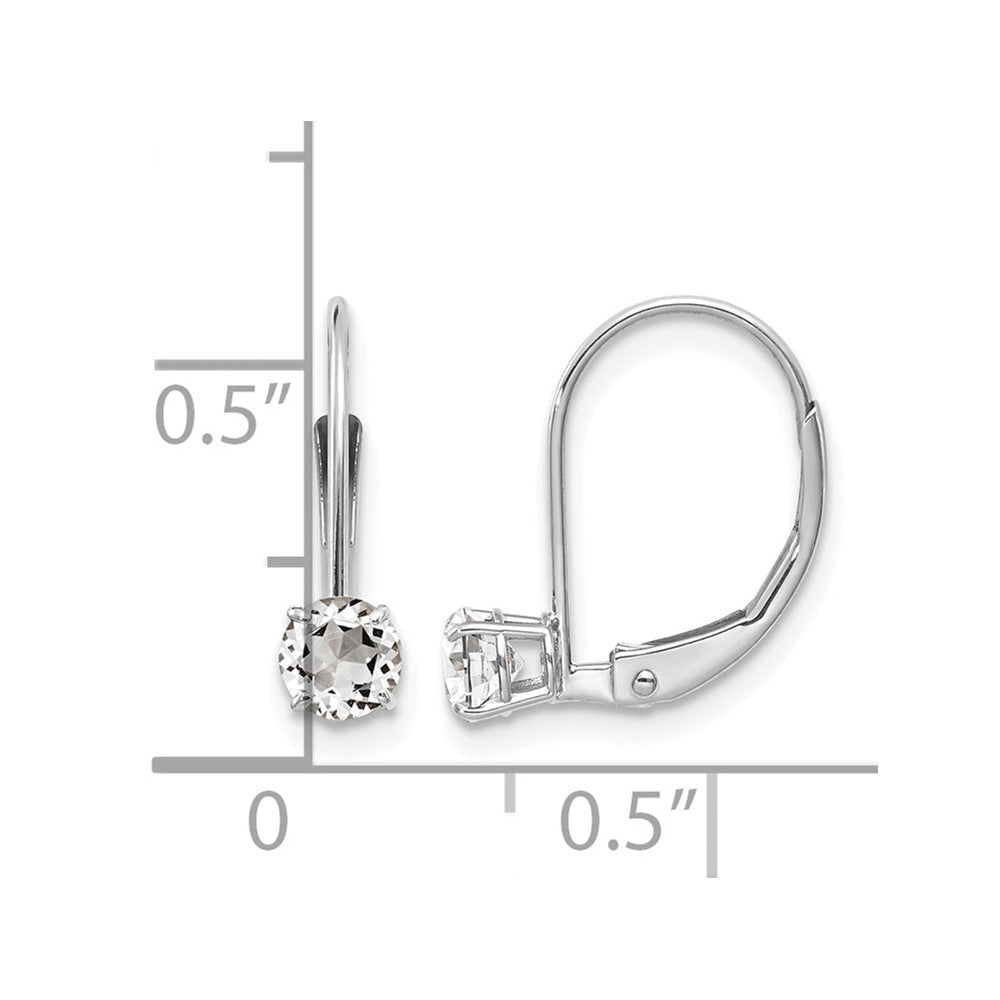 14k White Gold 4mm Round April/White Topaz Leverback Earrings
