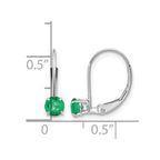14k White Gold 4mm Round May/Emerald Leverback Earrings
