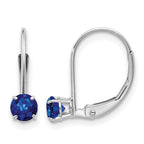 14k White Gold 4mm Round September/Sapphire Leverback Earrings