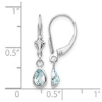 14k White Gold 6x4 Pear Bezel March/Aquamarine Leverback Earrings