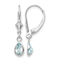 14k White Gold 6x4 Pear Bezel March/Aquamarine Leverback Earrings