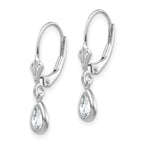 14k White Gold 6x4 Pear Bezel April/White Topaz Leverback Earrings