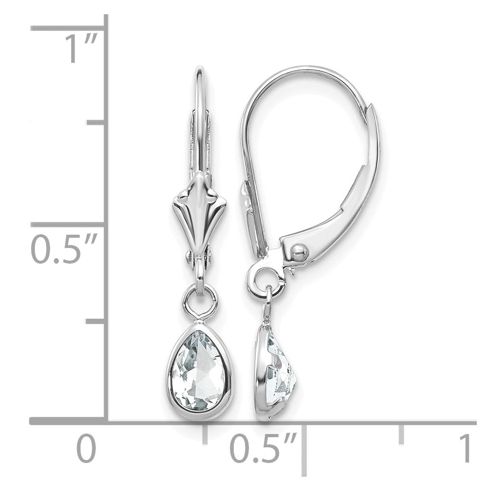 14k White Gold 6x4 Pear Bezel April/White Topaz Leverback Earrings