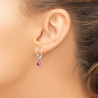 14k White Gold 6x4 Pear Bezel July/Ruby Leverback Earrings