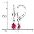 14k White Gold 6x4 Pear Bezel July/Ruby Leverback Earrings