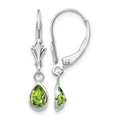 14k White Gold 6x4 Pear Bezel August/Peridot Leverback Earrings