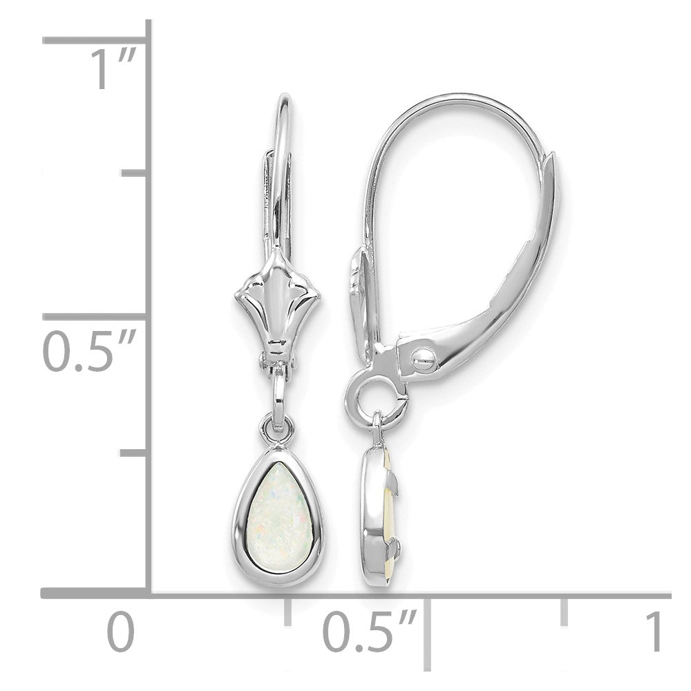 14k White Gold 6x4 Pear Bezel October/Opal Leverback Earrings