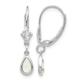 14k White Gold 6x4 Pear Bezel October/Opal Leverback Earrings