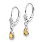 14k White Gold 6x4 Pear Bezel November/Citrine Leverback Earrings