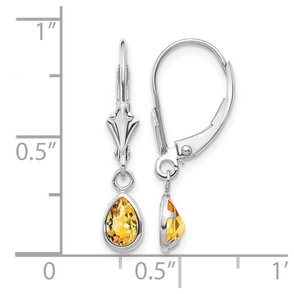 14k White Gold 6x4 Pear Bezel November/Citrine Leverback Earrings