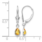 14k White Gold 6x4 Pear Bezel November/Citrine Leverback Earrings