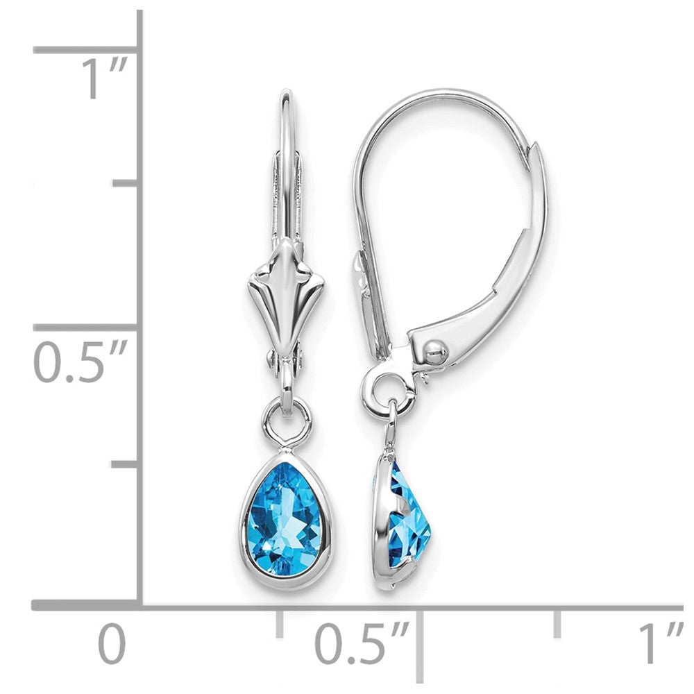 14k White Gold 6x4 Pear Bezel December/Blue Topaz Leverback Earrings