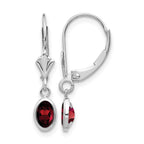 14k White Gold 6x4 Oval Bezel January/Garnet Leverback Earrings